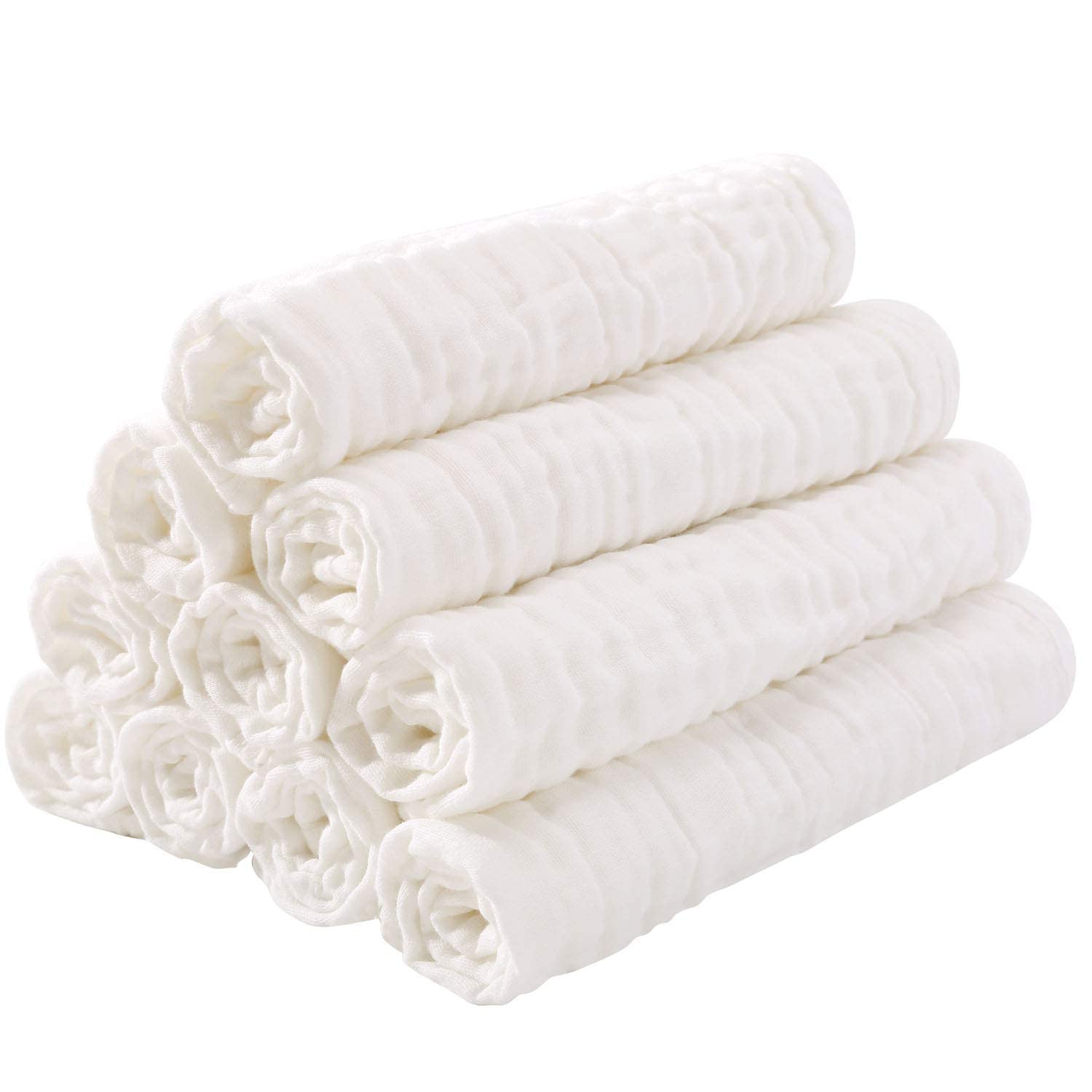 Yoofoss Muslin Squares 10 Pack Muslin Cloths 4 Layer Super Soft and Absorbent Baby Washcloths 100% Cotton 35x50cm White