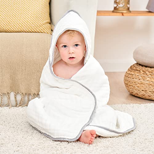 American Soft Linen Baby Toddler Hooded Bath Towel Set, 100% Cotton Soft Fluffy Baby Toddler Hooded After Shower Towels