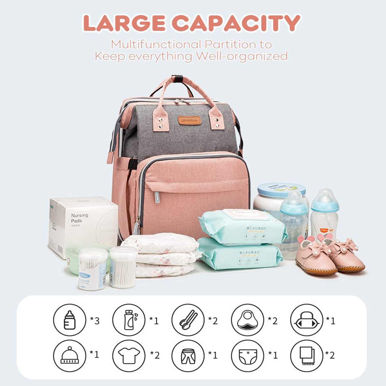 RUVALINO Large Diaper Bag Backpack, Multifunction Travel Maternity Baby  Changing Bags