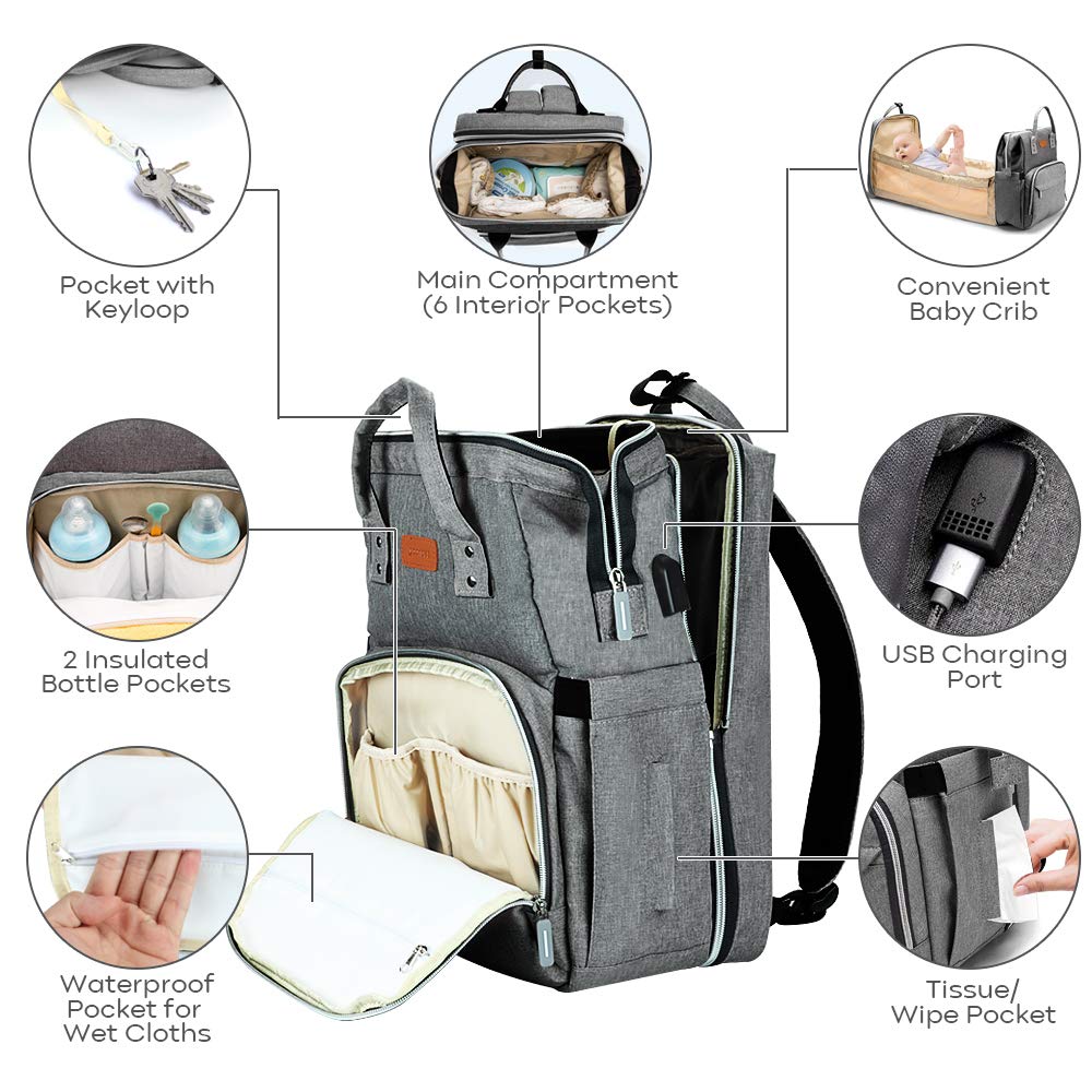Diaper Bag Backpack, Large Multifunction Waterproof Travel Baby Nappy  Changing Bag