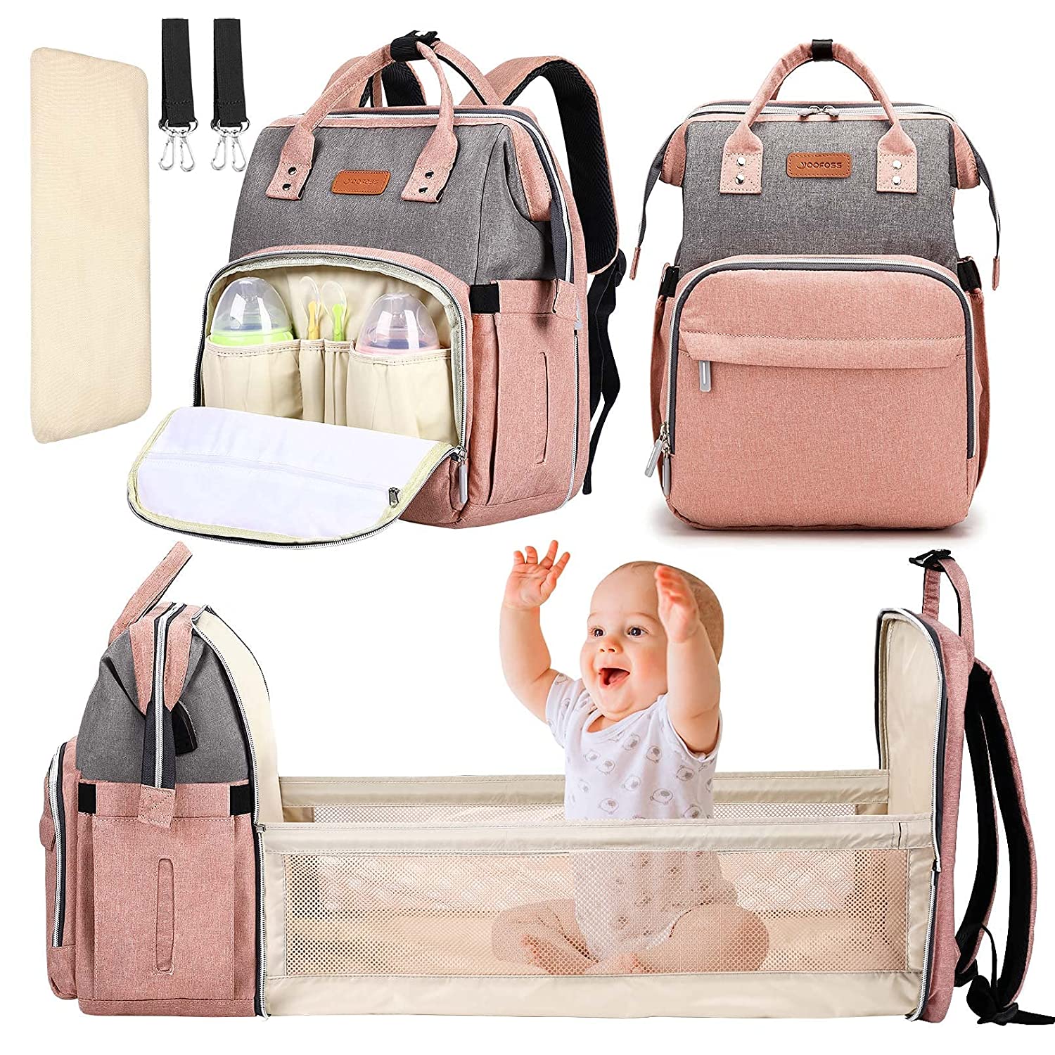 Cool Grey Diaper Bag, Backpack Changing Stroller Nappy Baby